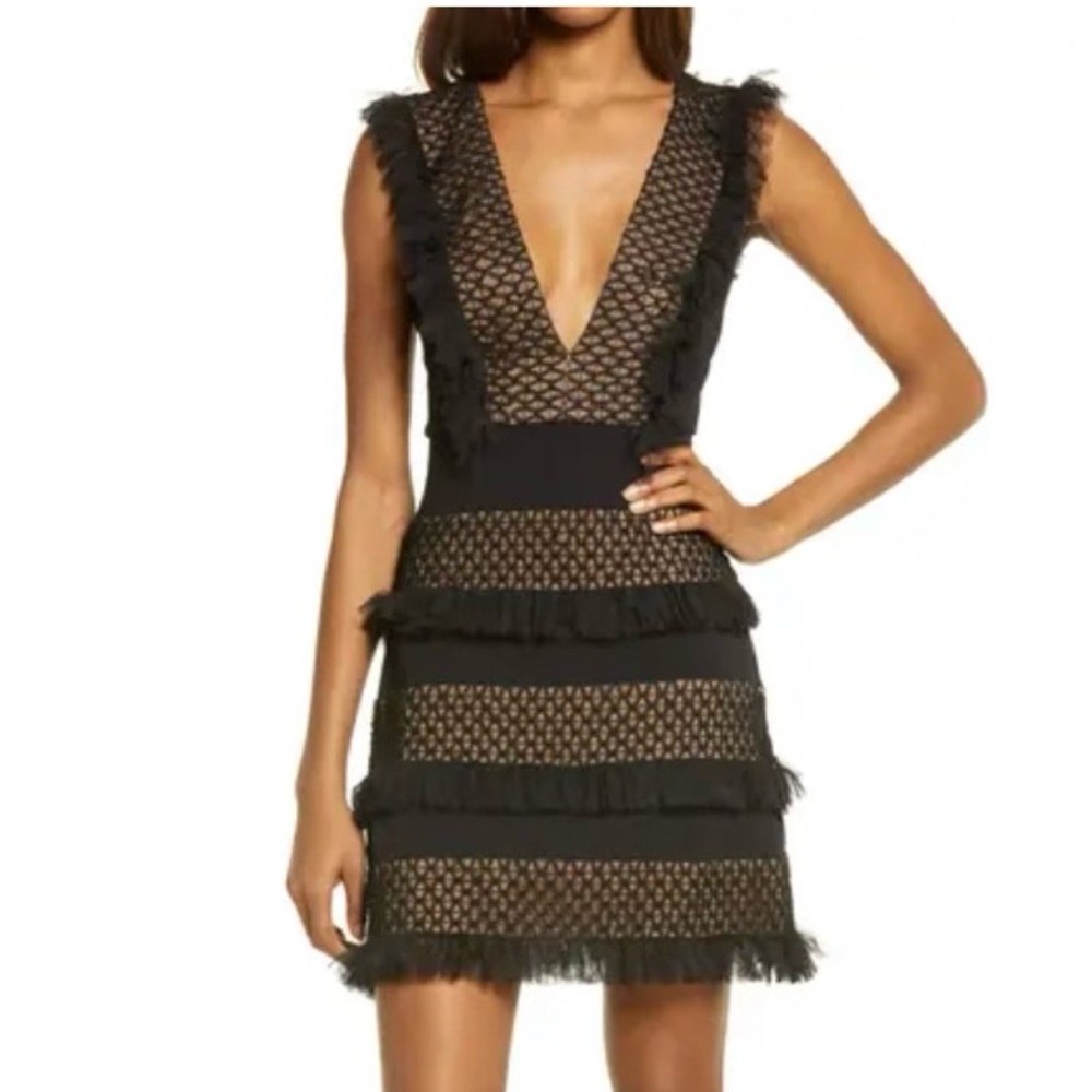 SHO by TADASHI SHOJI Plunge Neck Tiered Ruffle Dress